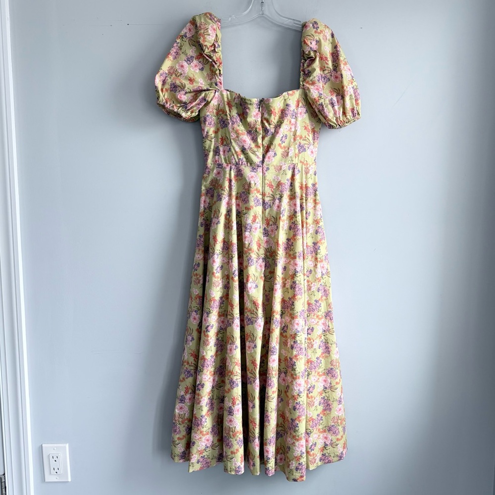 House of CB TALLULAH Peony Print Puff Sleeve Midi Sundress L Cottagecore Peasant - Picture 8 of 16